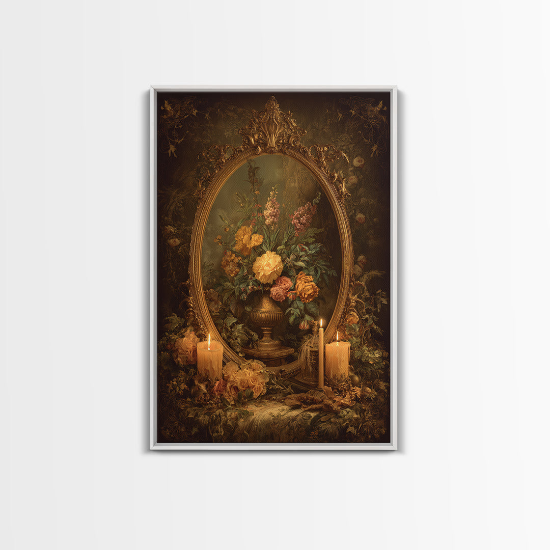 Ornate Gold Frame Illusion Around a Botanical Framed Canvas Print, Baroque Art, Modern Decor, Living Room Decor, Ornate, BAO-2x3-17