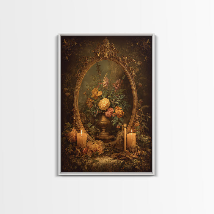 Ornate Gold Frame Illusion Around a Botanical Framed Canvas Print, Baroque Art, Modern Decor, Living Room Decor, Ornate, BAO-2x3-17