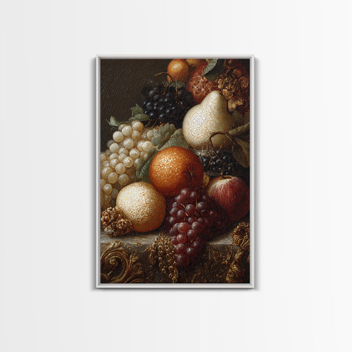 Lavish Banquet Fruit Composition Framed Canvas Print, Baroque Art, Textured Painting, Living Room Decor, Fine Art, Ornate, BAO-2x3-28