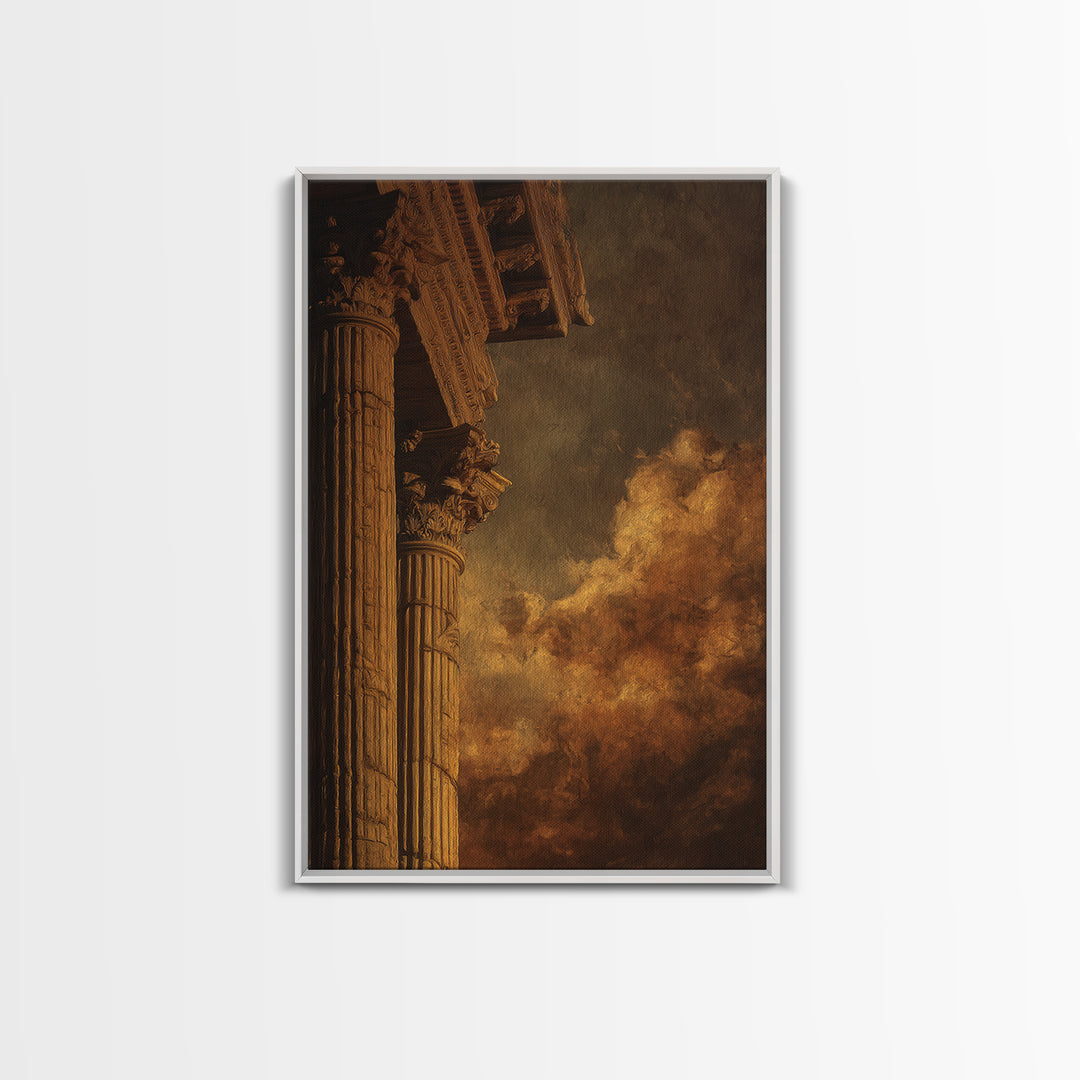 Classical Ruins Beneath a Dramatic Sky Framed Canvas Print, Baroque Art, Oil Painting, Living Room Decor, Fine Art, Ornate, BAO-2x3-3