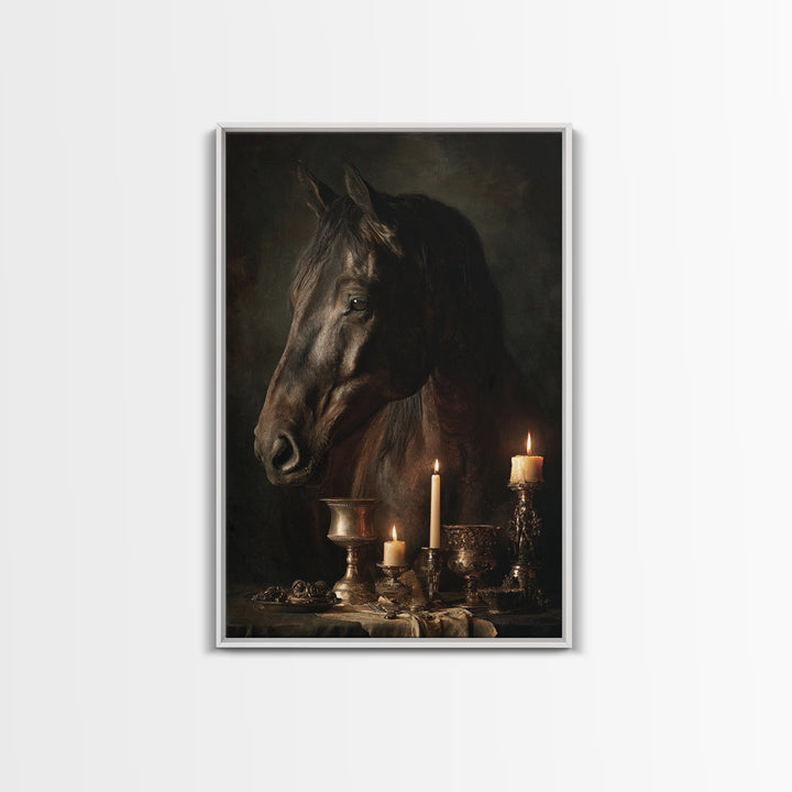 Dramatic Horse Portrait Canvas Print, Baroque Art, Printable Art, Living Room Decor, Ornate, Gallery Wall, Dark Academia Art, BAO-2x3-32