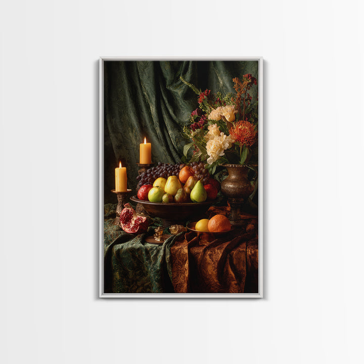 Lavish Banquet Fruit Composition Framed Canvas Print, Baroque Art, Eclectic Wall Art, Living Room Decor, Fine Art, Ornate, BAO-2x3-4