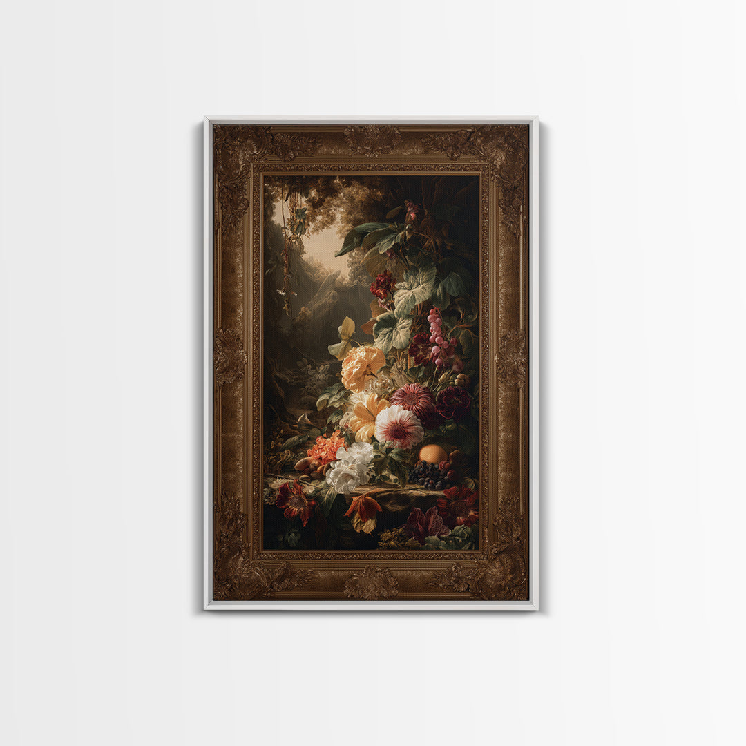Ornate Gold Frame Illusion Around a Botanical Framed Canvas Print, Baroque Art, Modern Decor, Living Room Decor, Ornate, BAO-2x3-41