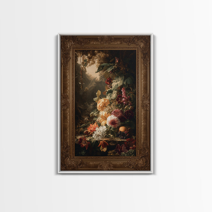 Ornate Gold Frame Illusion Around a Botanical Framed Canvas Print, Baroque Art, Modern Decor, Living Room Decor, Ornate, BAO-2x3-41