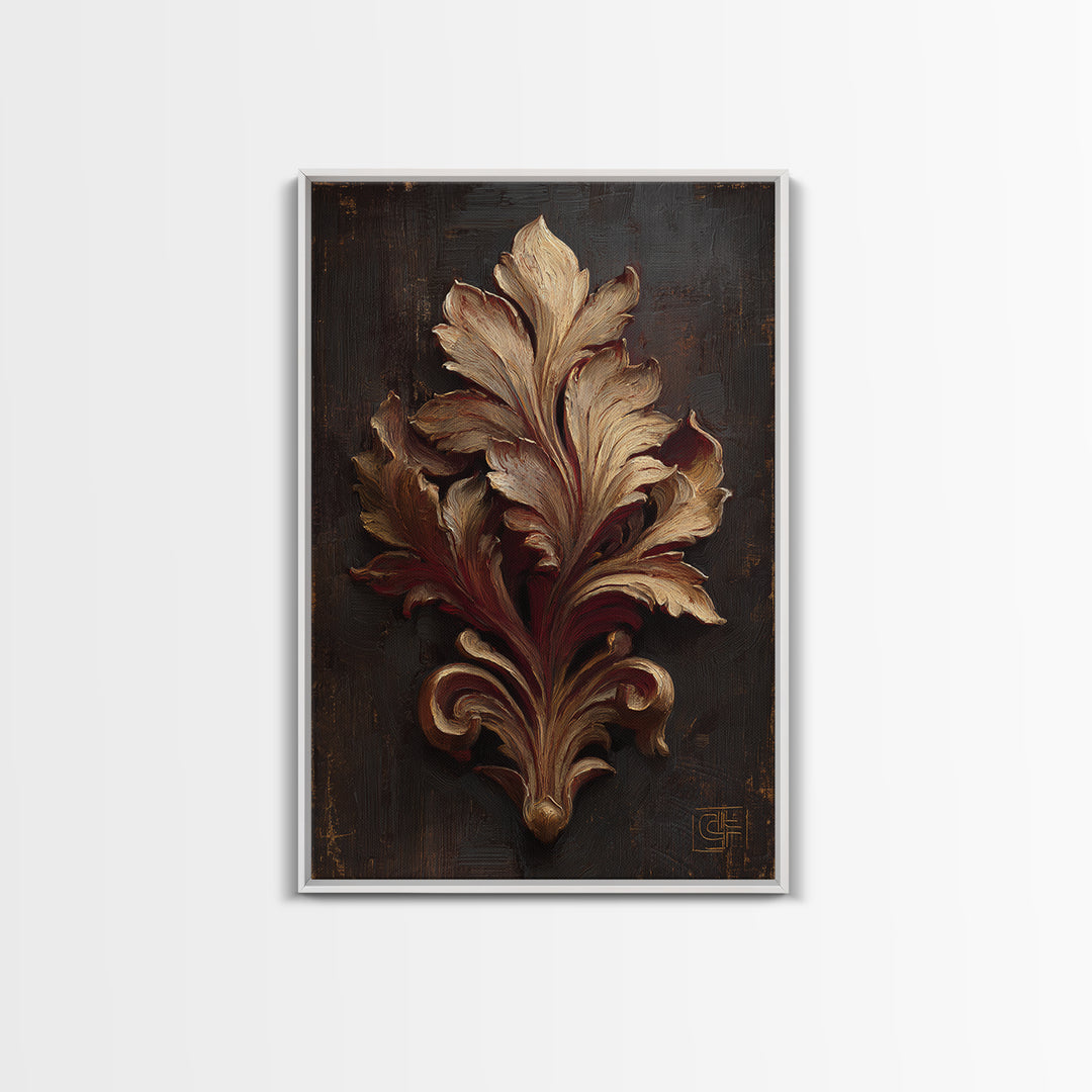 Carved Acanthus Leaf Ornament Study Framed Canvas Print, Baroque Art, Maximalist Decor, Living Room Decor, Fine Art, Ornate, BAO-2x3-47