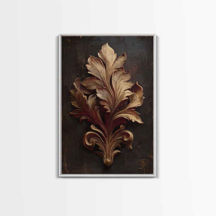 Carved Acanthus Leaf Ornament Study Framed Canvas Print, Baroque Art, Maximalist Decor, Living Room Decor, Fine Art, Ornate, BAO-2x3-47