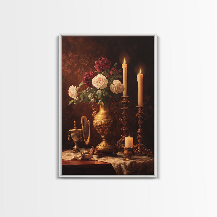 Golden Harp and Roses Canvas Print, Baroque Art, Gallery Decor, Living Room Decor, Fine Art, Ornate, Minimalist Decor, BAO-2x3-50