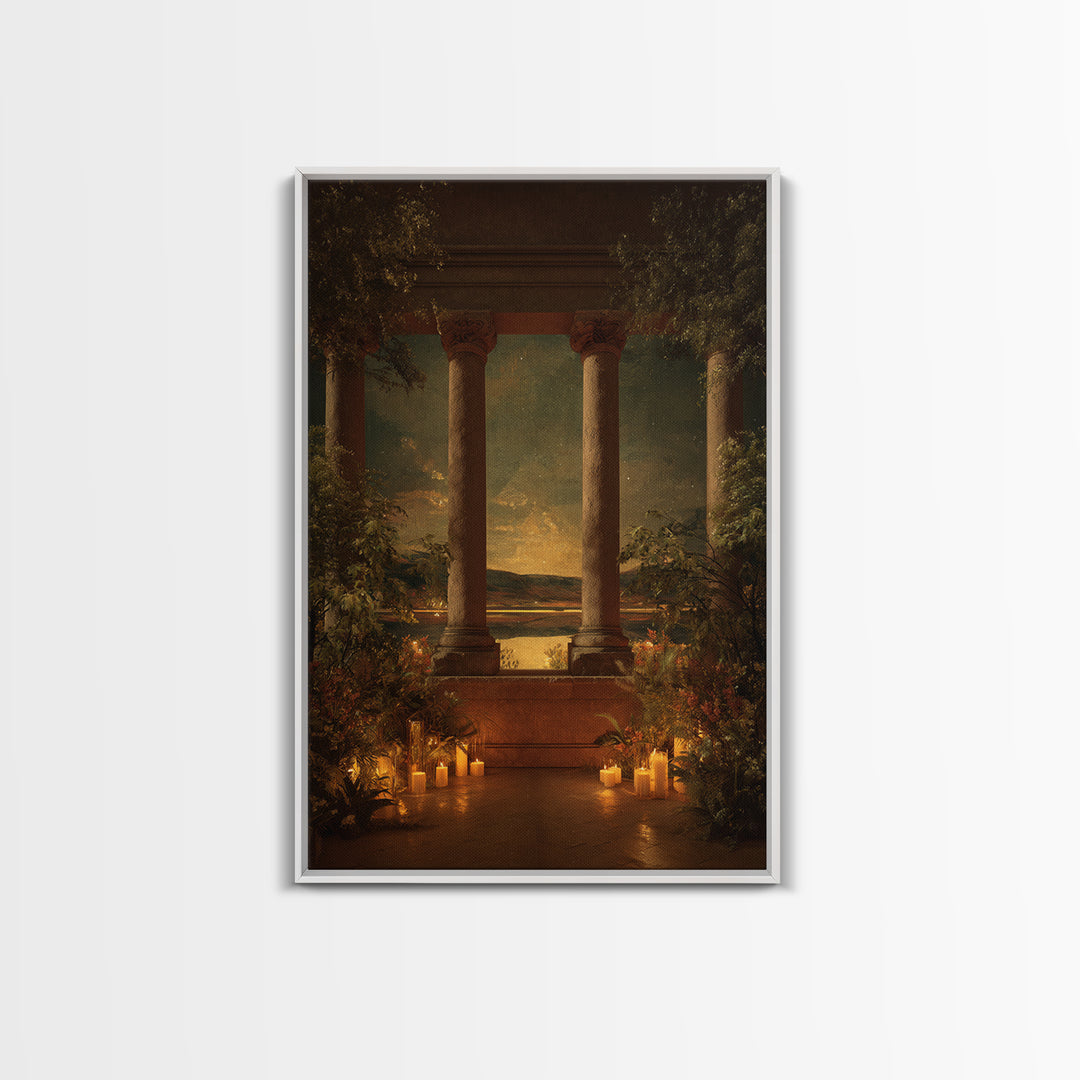Classical Ruins Beneath a Dramatic Sky Framed Canvas Print, Baroque Art, Room Decor Aesthetic, Living Room Decor, Oil Painting, BAO-2x3-51