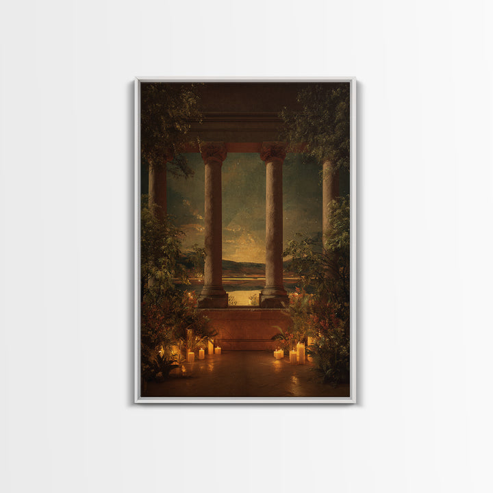 Classical Ruins Beneath a Dramatic Sky Framed Canvas Print, Baroque Art, Room Decor Aesthetic, Living Room Decor, Oil Painting, BAO-2x3-51