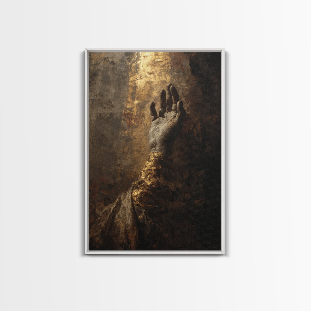 Angelic Hand Reaching Through Clouds Framed Canvas Print, Baroque Art, Boho Decor, Living Room Decor, Oil Painting, Ornate, BAO-2x3-53