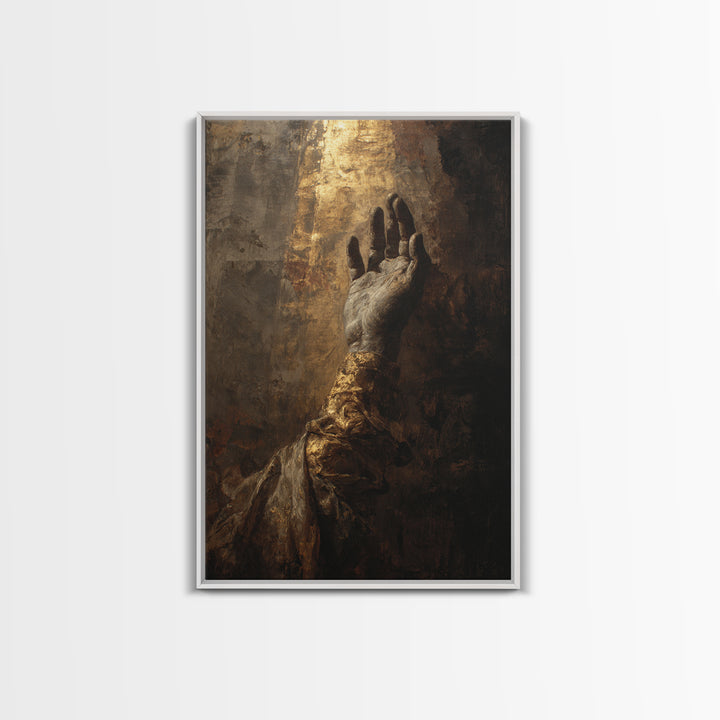 Angelic Hand Reaching Through Clouds Framed Canvas Print, Baroque Art, Boho Decor, Living Room Decor, Oil Painting, Ornate, BAO-2x3-53