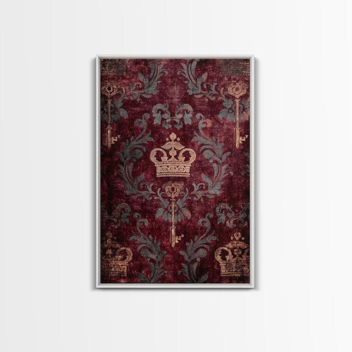 Dark Red Velvet Framed Canvas Print, Baroque Art, Eclectic Wall Art, Living Room Decor, Fine Art, Ornate, Gallery Decor, BAO-2x3-55