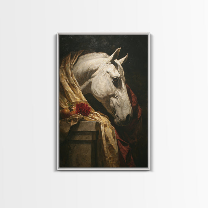 Dramatic Horse Portrait Framed Canvas Print, Baroque Art, Modern Wall Art, Living Room Decor, Fine Art, Ornate, Feminist Art, BAO-2x3-56