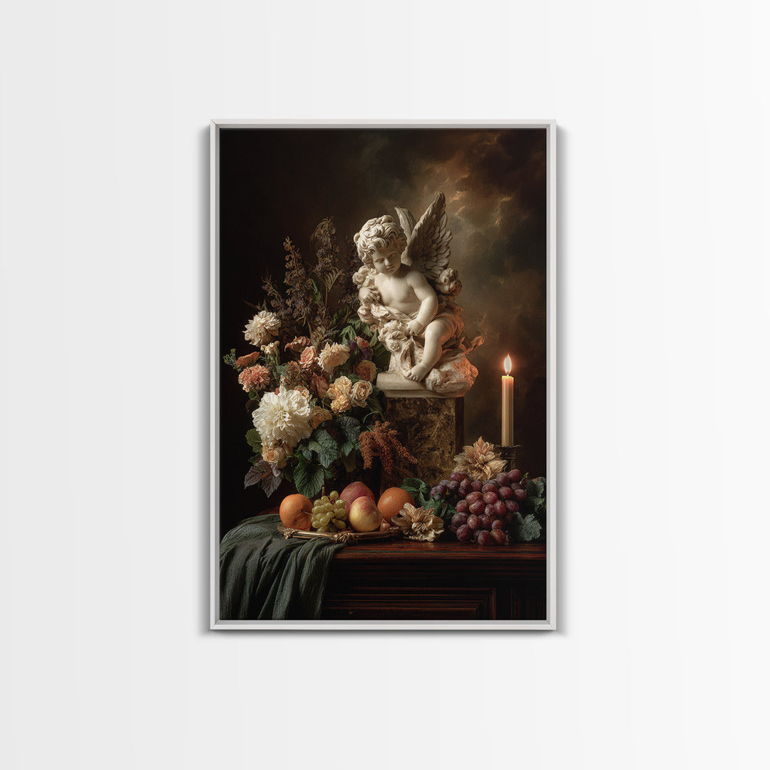 Ornate Cherub Figure Surrounded by Clouds and Canvas Print, Baroque Art, Luxury Decor, Living Room Decor, Fine Art, Ornate, BAO-2x3-58
