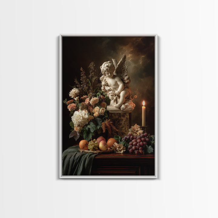 Ornate Cherub Figure Surrounded by Clouds and Canvas Print, Baroque Art, Luxury Decor, Living Room Decor, Fine Art, Ornate, BAO-2x3-58