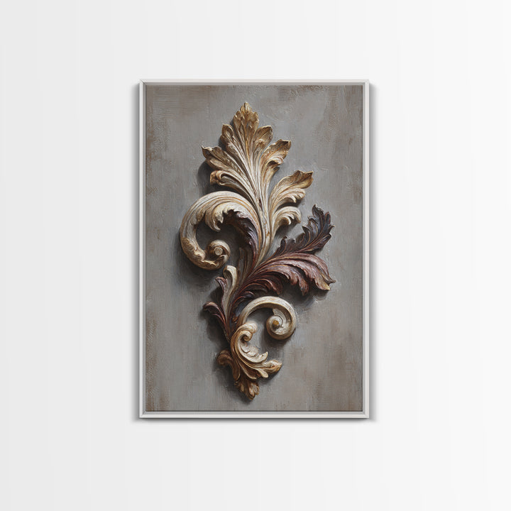 Carved Acanthus Leaf Ornament Study Canvas Print, Baroque Art, Baroque, Living Room Decor, Oil Painting, Ornate, BAO-2x3-71
