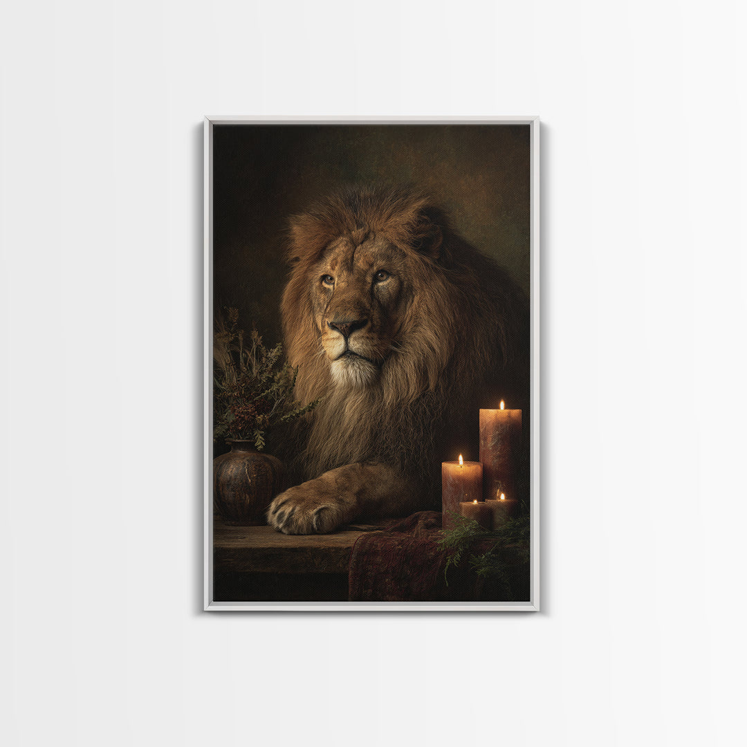 Royal Lion Portrait Framed Canvas Print, Baroque Art, Textured Painting, Living Room Decor, Oil Painting, Ornate, Printable Art, BAO-2x3-73