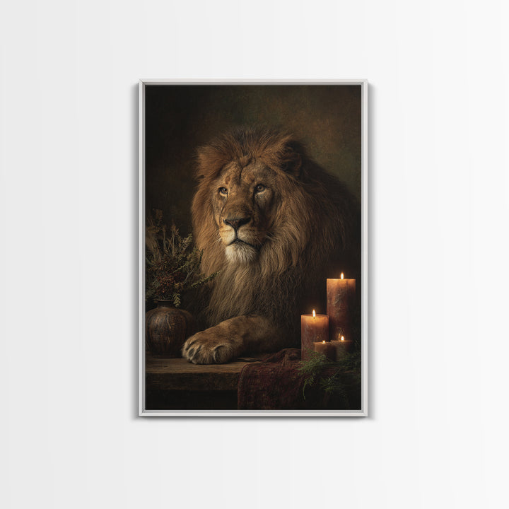 Royal Lion Portrait Framed Canvas Print, Baroque Art, Textured Painting, Living Room Decor, Oil Painting, Ornate, Printable Art, BAO-2x3-73