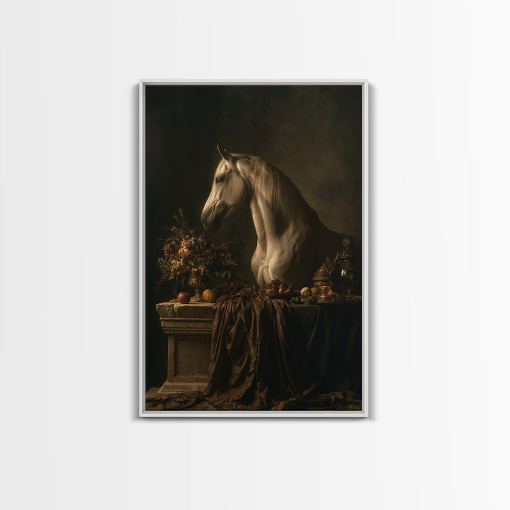 Dramatic Horse Portrait Framed Canvas Print, Baroque Art, Living Room Decor, Oil Painting, Ornate, Living Room Wall Art, BAO-2x3-8