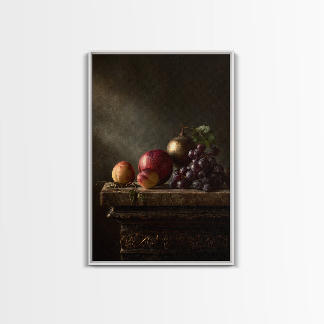 Dramatic Fruit Still Life Canvas Print, Baroque Art, Minimalist Decor, Living Room Decor, Oil Painting, Ornate, Whimsical Decor, BAO-2x3-81