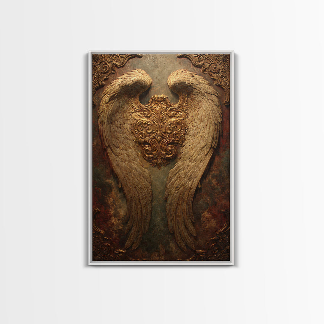 Gilded Angel Wings Emerging from Storm Clouds Canvas Print, Baroque Art, Art Print, Living Room Decor, Abstract Art, Ornate, BAO-2x3-86