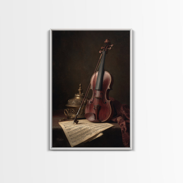 Baroque Violin and Sheet Music Still Life Canvas Print, Baroque Art, Luxury Decor, Living Room Decor, Fine Art, Ornate, BAO-2x3-91