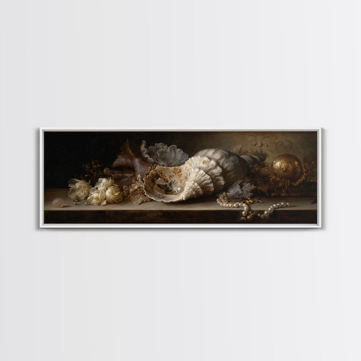 Ornamental Shell and Pearl Composition Canvas Print, Baroque Art, Gallery Wall, Living Room Decor, Ornate, Neutral Decor, BAO-3x1-14