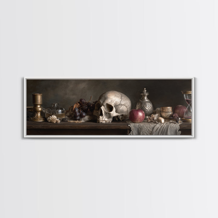 Skull and Hourglass Vanitas Still Life Canvas Print, Baroque Art, Printable Wall Art, Living Room Decor, Fine Art, Ornate, BAO-3x1-21