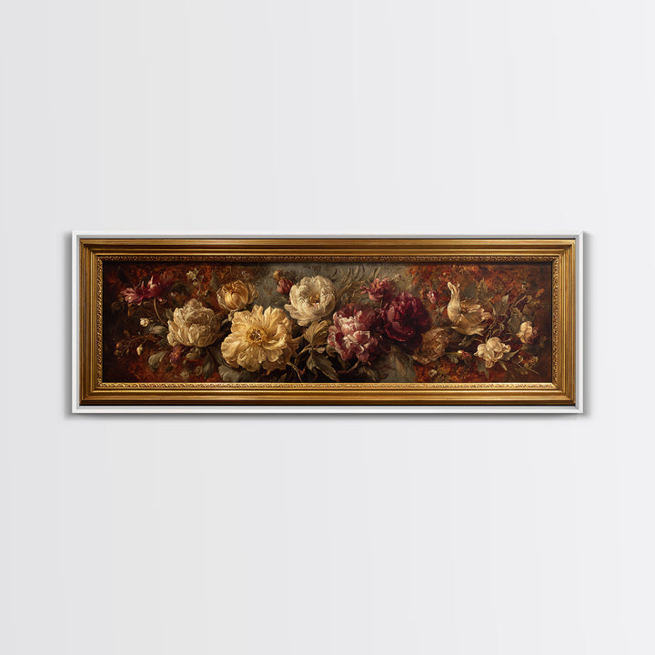 Ornate Gold Frame Illusion Around a Botanical Canvas Print, Baroque Art, Canvas, Living Room Decor, Fine Art, Ornate, BAO-3x1-25