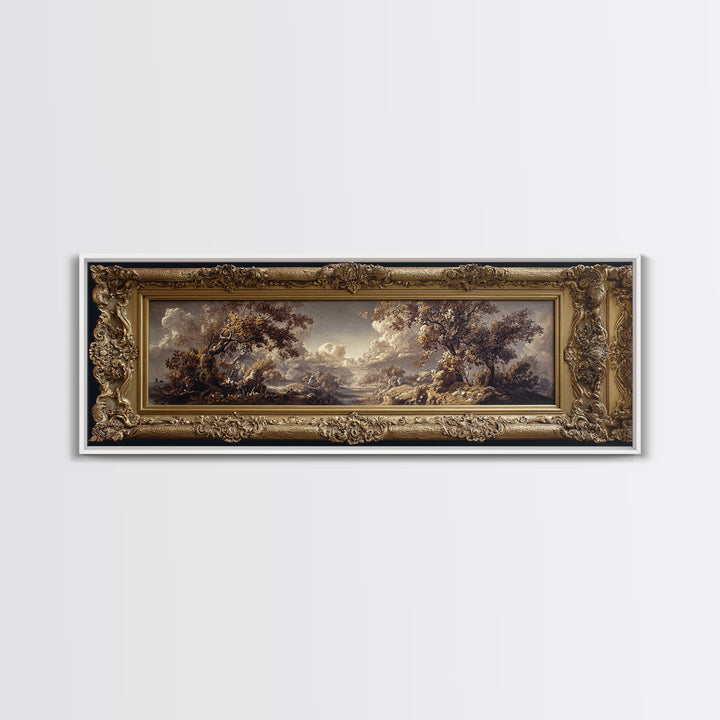 Ornate Gold Frame Illusion Around a Botanical Canvas Print, Baroque Art, Canvas, Living Room Decor, Fine Art, Ornate, BAO-3x1-49