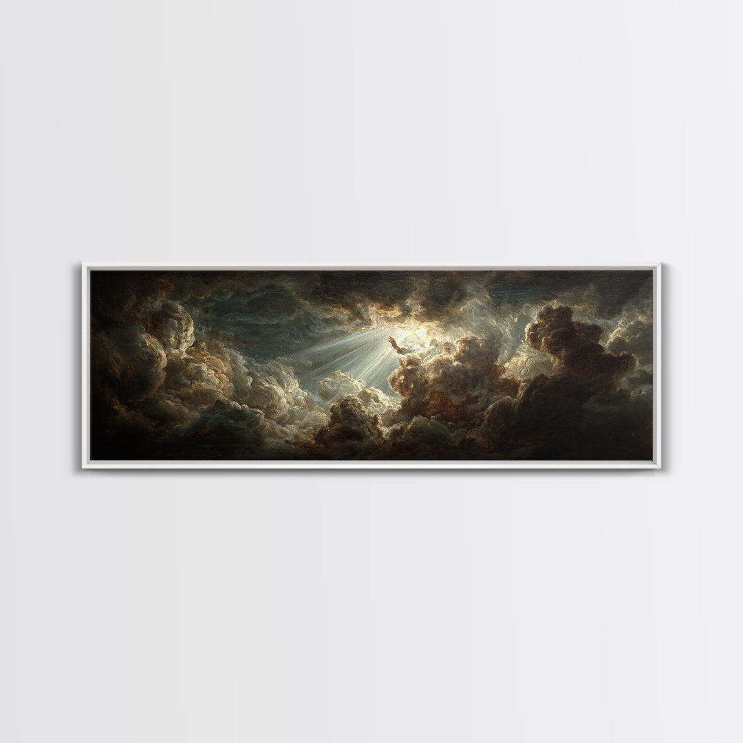 Angelic Hand Reaching Through Clouds Canvas Print, Baroque Art, Printable Art, Living Room Decor, Oil Painting, Ornate, BAO-3x1-61