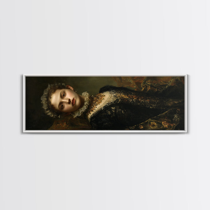 Classical Portrait with Lace Collar and Jewel Canvas Print, Baroque Art, Poster, Living Room Decor, Fine Art, Ornate, BAO-3x1-71