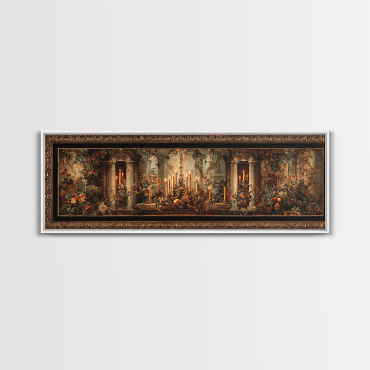 Ornate Gold Frame Illusion Around a Botanical Framed Canvas Print, Baroque Art, 3d Wall Art, Living Room Decor, Oil Painting, BAO-3x1-73