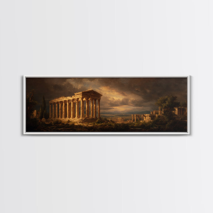 Classical Ruins Beneath a Dramatic Sky Canvas Print, Baroque Art, Minimalist Decor, Living Room Decor, Fine Art, Ornate, BAO-3x1-83