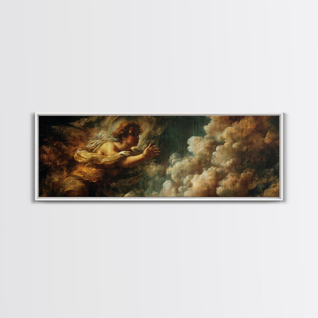 Angelic Hand Reaching Through Clouds Canvas Print, Baroque Art, Printable Art, Living Room Decor, Oil Painting, Ornate, BAO-3x1-85