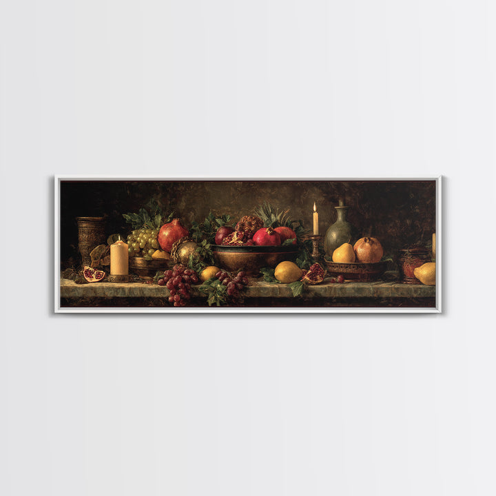 Dramatic Fruit Still Life Framed Canvas Print, Baroque Art, Living Room Wall Art, Living Room Decor, Oil Painting, Ornate, BAO-3x1-89