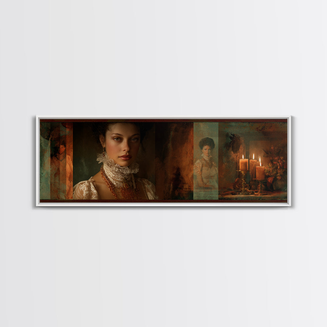 Classical Portrait with Lace Collar and Jewel Canvas Print, Baroque Art, Gallery Wall, Living Room Decor, Fine Art, Ornate, BAO-3x1-95