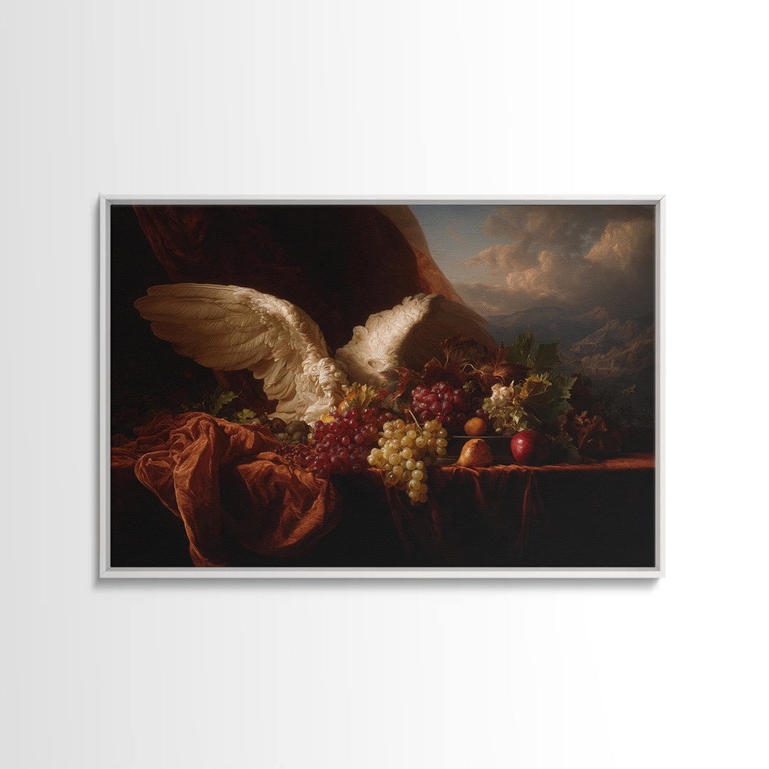 Gilded Angel Wings Emerging from Storm Clouds Framed Canvas Print, Baroque Art, Wall Art, Living Room Decor, Fine Art, Ornate, BAO-3x2-10