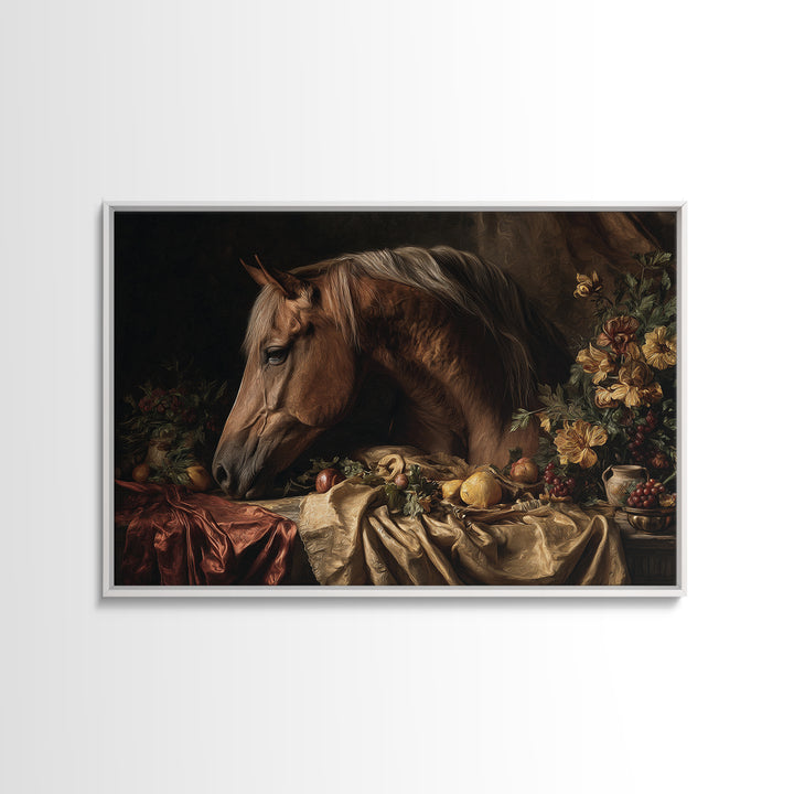 Dramatic Horse Portrait Framed Canvas Print, Baroque Art, Modern Wall Art, Living Room Decor, Oil Painting, Ornate, BAO-3x2-100
