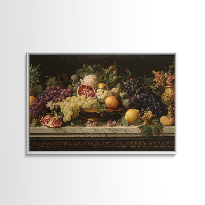 Lavish Banquet Fruit Composition Framed Canvas Print, Baroque Art, Textured Painting, Living Room Decor, Fine Art, Ornate, BAO-3x2-24