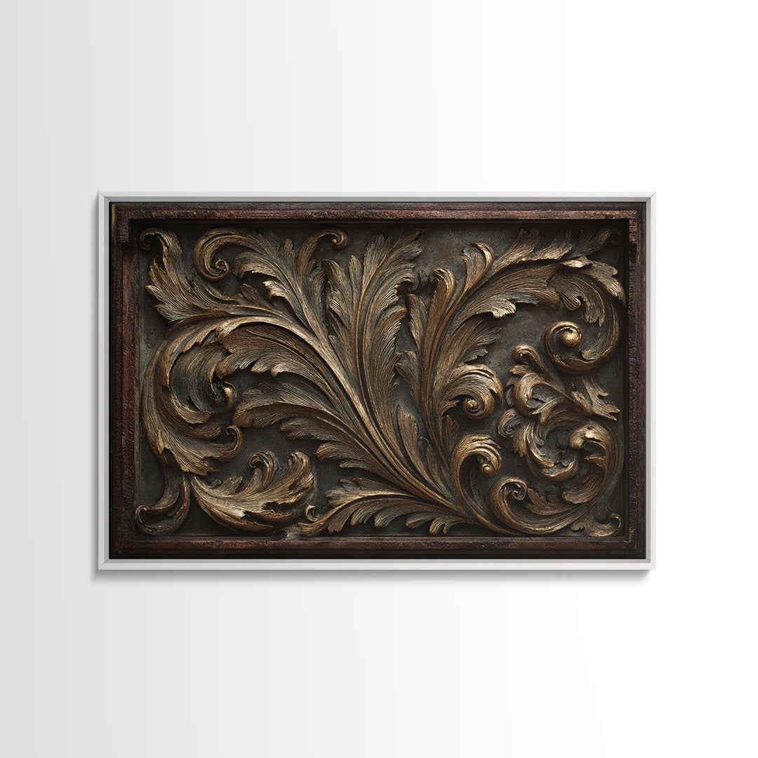 Carved Acanthus Leaf Ornament Study Canvas Print, Baroque Art, Canvas, Living Room Decor, Ornate, Room Decor Aesthetic, BAO-3x2-43
