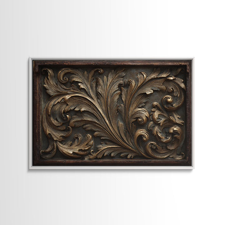 Carved Acanthus Leaf Ornament Study Canvas Print, Baroque Art, Canvas, Living Room Decor, Ornate, Room Decor Aesthetic, BAO-3x2-43