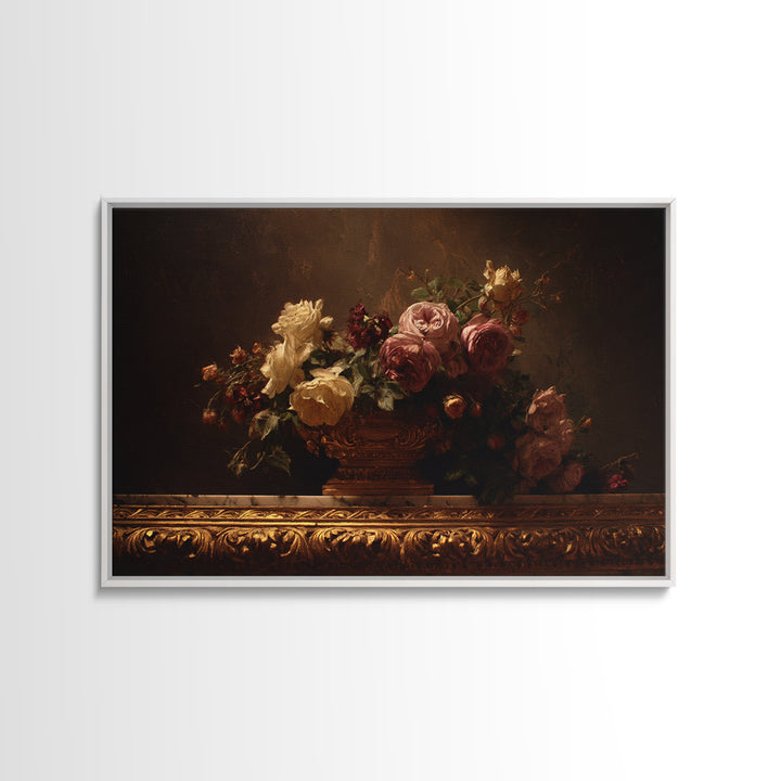 Golden Harp and Roses Framed Canvas Print, Baroque Art, Painting, Living Room Decor, Fine Art, Ornate, Living Room Wall Art, BAO-3x2-46