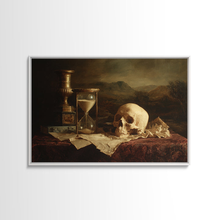 Skull and Hourglass Vanitas Still Life Canvas Print, Baroque Art, Printable Wall Art, Living Room Decor, Fine Art, Ornate, BAO-3x2-57