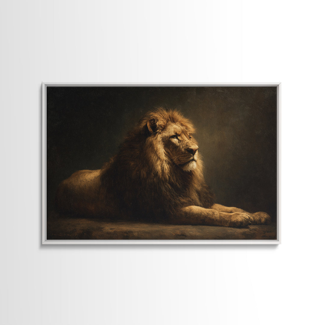 Royal Lion Portrait Framed Canvas Print, Baroque Art, Digital Wall Art, Living Room Decor, Fine Art, Ornate, Portrait Painting, BAO-3x2-69