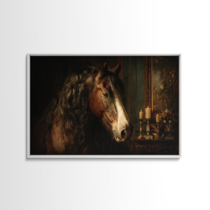 Dramatic Horse Portrait Canvas Print, Baroque Art, Printable Art, Living Room Decor, Ornate, Gallery Wall, Dark Academia Art, BAO-3x2-76