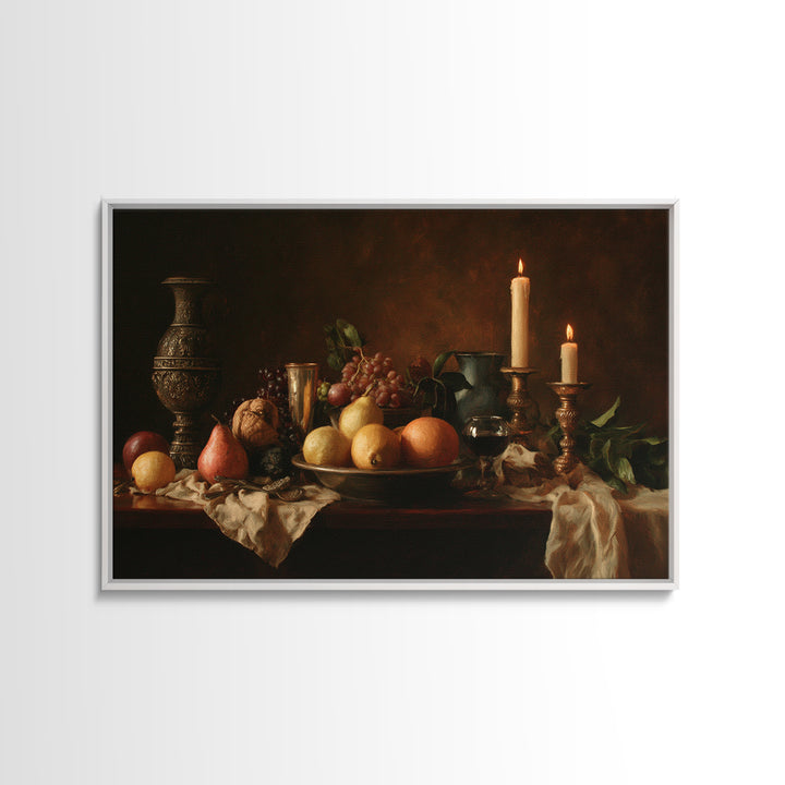 Dramatic Fruit Still Life Framed Canvas Print, Baroque Art, Living Room Wall Art, Living Room Decor, Fine Art, Ornate, BAO-3x2-77