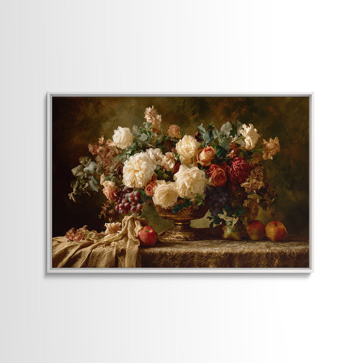 Dark Floral Arrangement Framed Canvas Print, Baroque Art, Living Room Wall Art, Living Room Decor, Ornate, Art Nouveau Decor, BAO-3x2-80