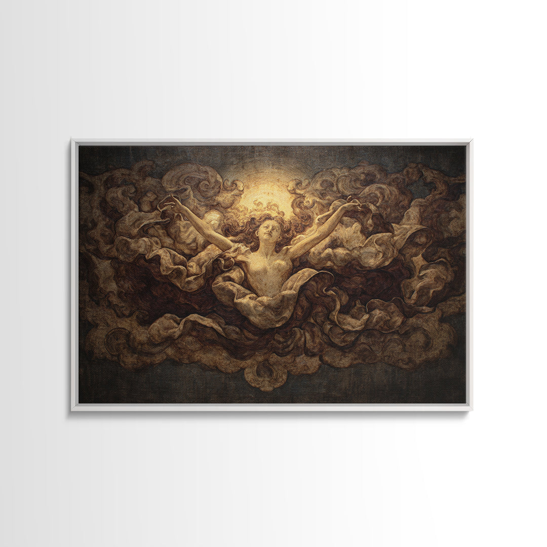 Mythic Goddess Figure Framed Canvas Print, Baroque Art, Digital Wall Art, Living Room Decor, Ornate, Portrait Painting, BAO-3x2-90