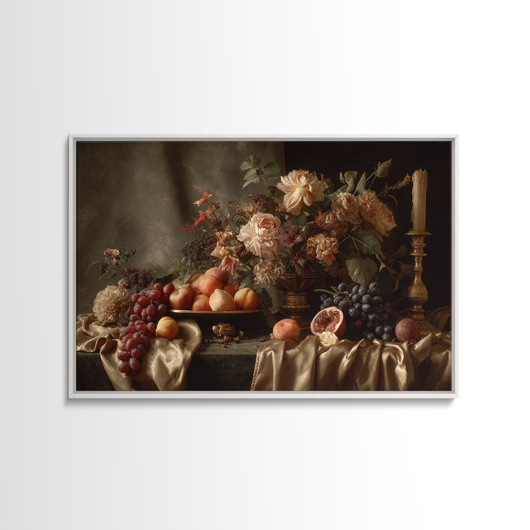 Lavish Banquet Fruit Composition Framed Canvas Print, Baroque Art, Eclectic Wall Art, Living Room Decor, Fine Art, Ornate, BAO-3x2-96